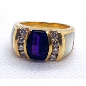 KABANA AMETHYST DIAMOND MOP RING BAND 14K GOLD DESIGNER SIGNED SIZE 6.75